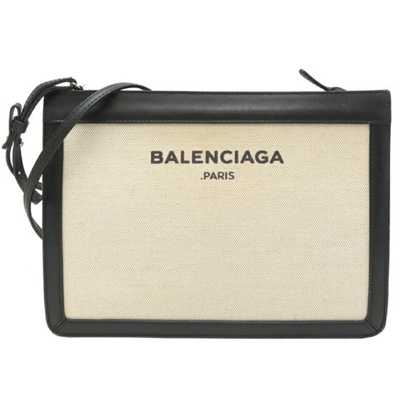 Balenciaga Navy Pochette Women's Shoulder Bag 339937 Canvas White - Picture 1 of 10